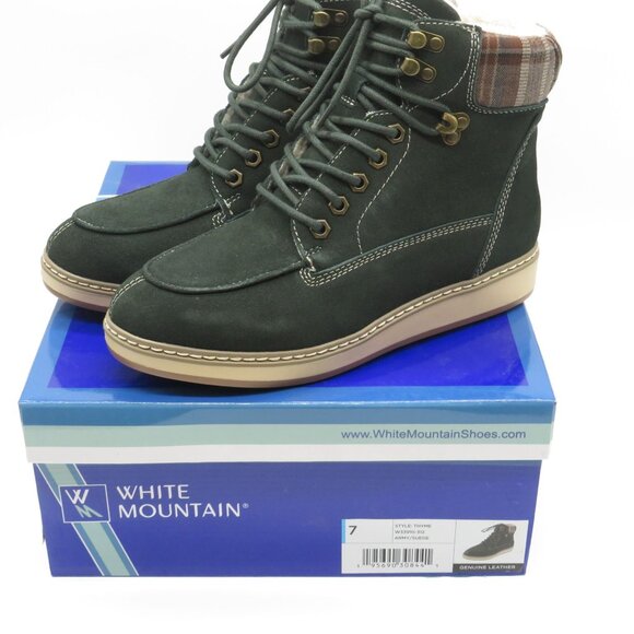 White Mountain Women's Lace-Up Army Green Plaid Ankle Boots Size 7 NEW - Picture 1 of 6